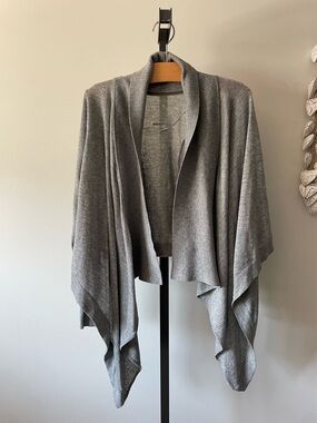 Lululemon Merino Wool Silk Cardigan Wrap Knit Open Sweater High Low Draped Grey